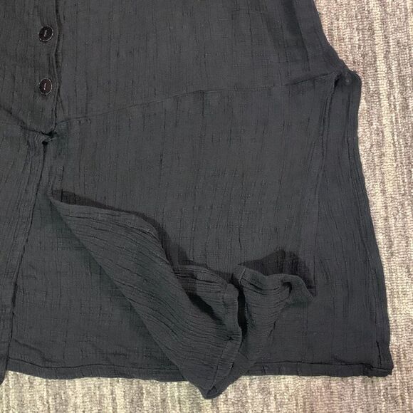 Las Manos Womens Size XL Button Front Blouse Top Black Long Sleeve V Neck‎ Gauzy - Picture 2 of 8